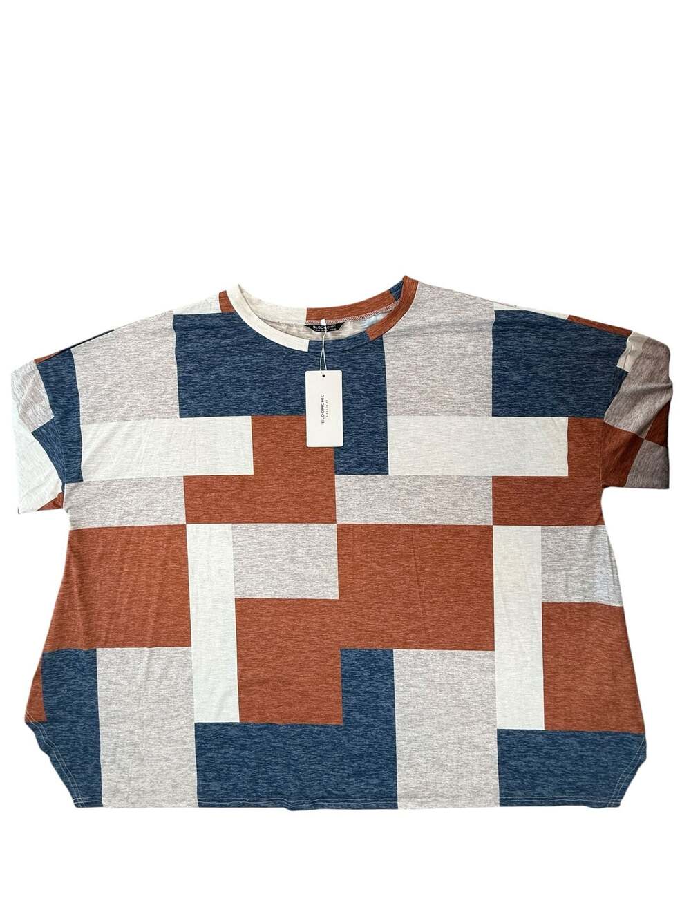 BloomChic Abstract Colorblock Geometric Dolman Sleeve Top